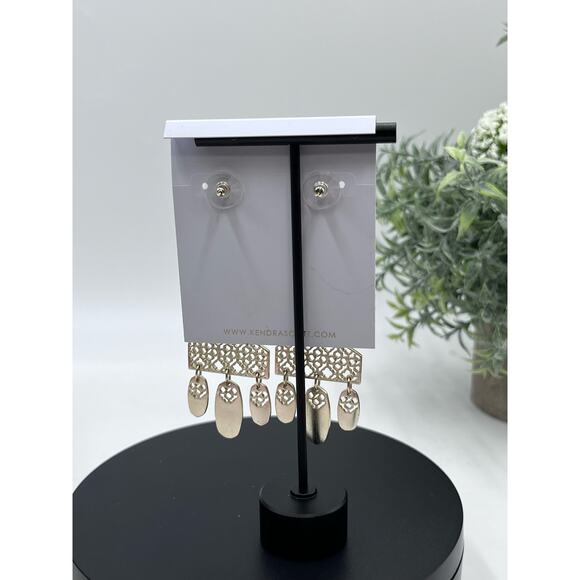 Kendra Scott Emmet Matte Gold‎ Plated Filigree Dangle Earrings New - Picture 8 of 16